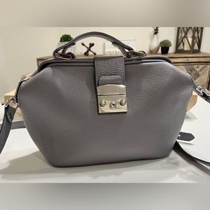 Custom Handmade Genuine Leather Doctor Satchel Crossbody Purse Gray